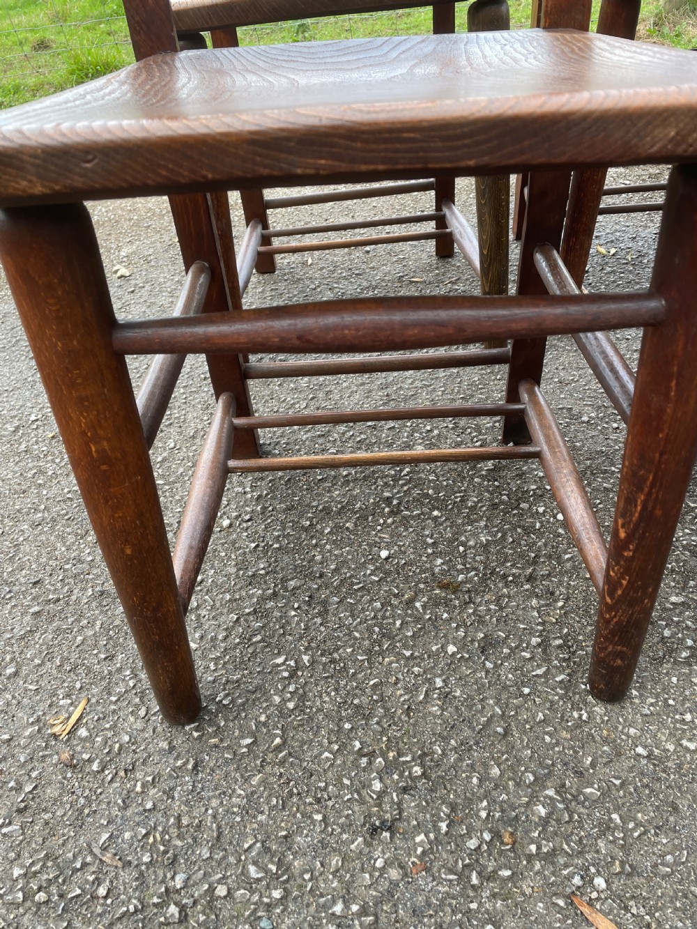 Set of 12 Victorian elm seated chapel chairs  View IX