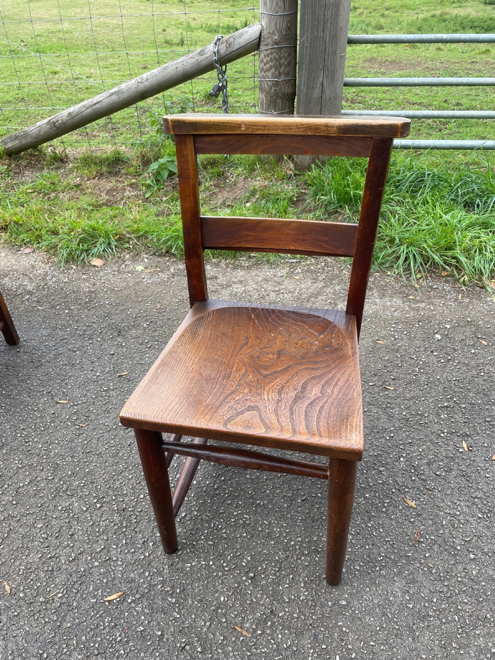 Set of 12 Victorian elm seated chapel chairs  View XI