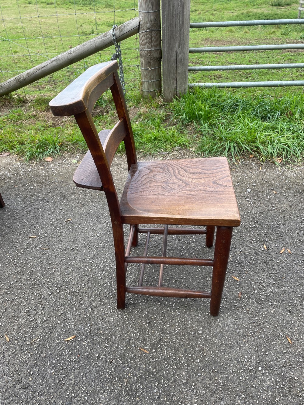 Set of 12 Victorian elm seated chapel chairs  View XII