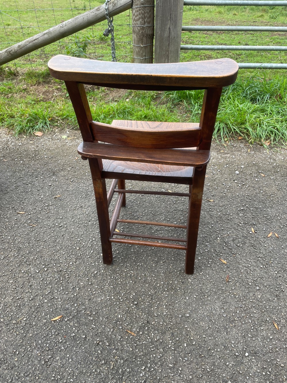 Set of 12 Victorian elm seated chapel chairs  View XIII