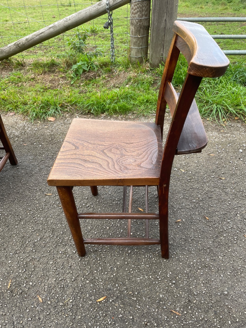 Set of 12 Victorian elm seated chapel chairs  View XIV