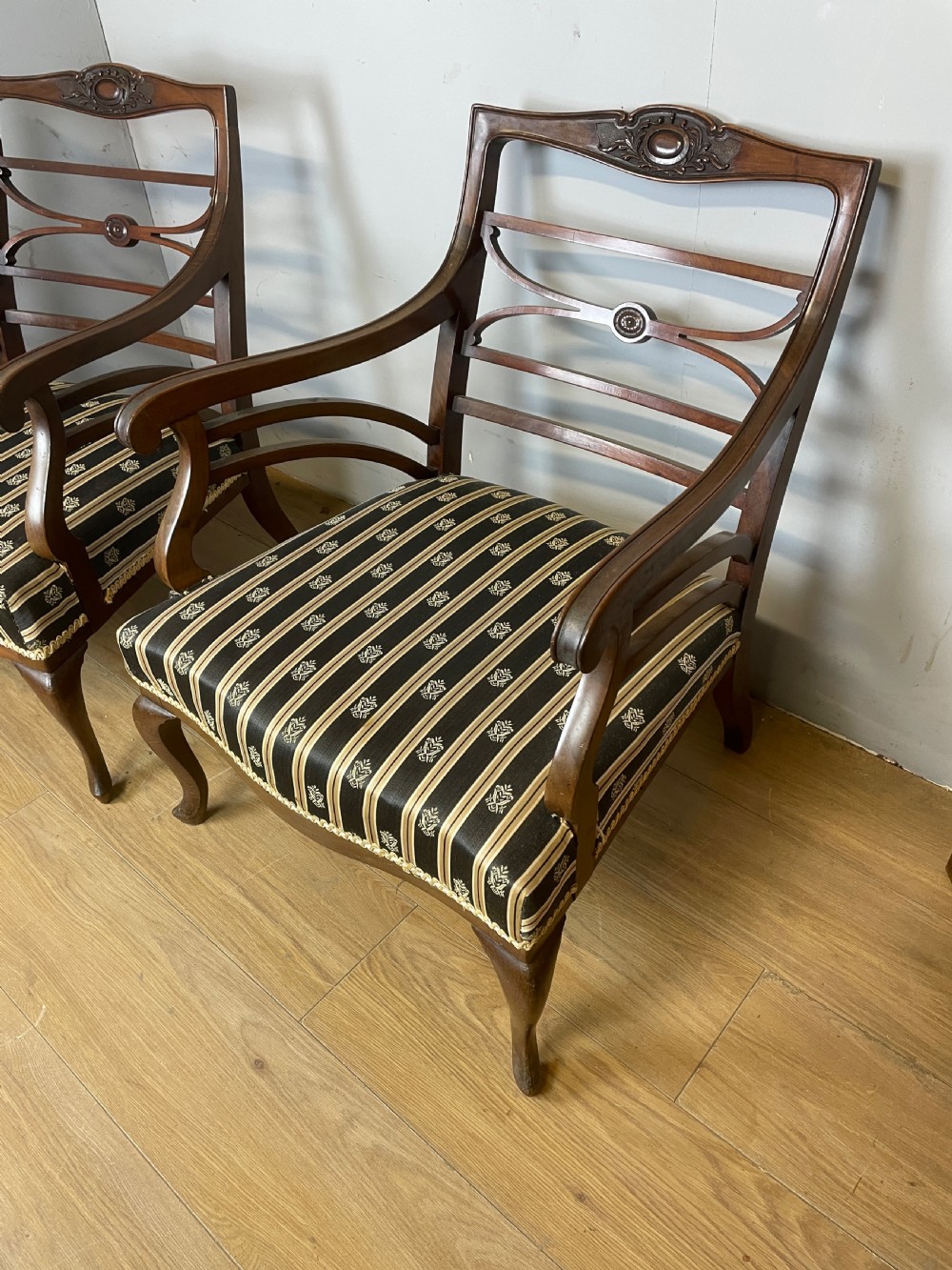 C19th Pair of Georgian style mahogany open arm chairs  View II
