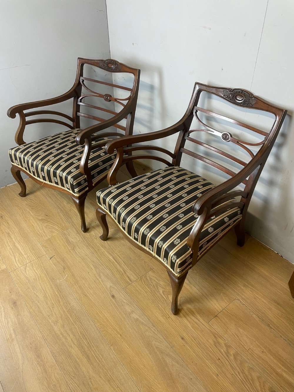 C19th Pair of Georgian style mahogany open arm chairs  View IV