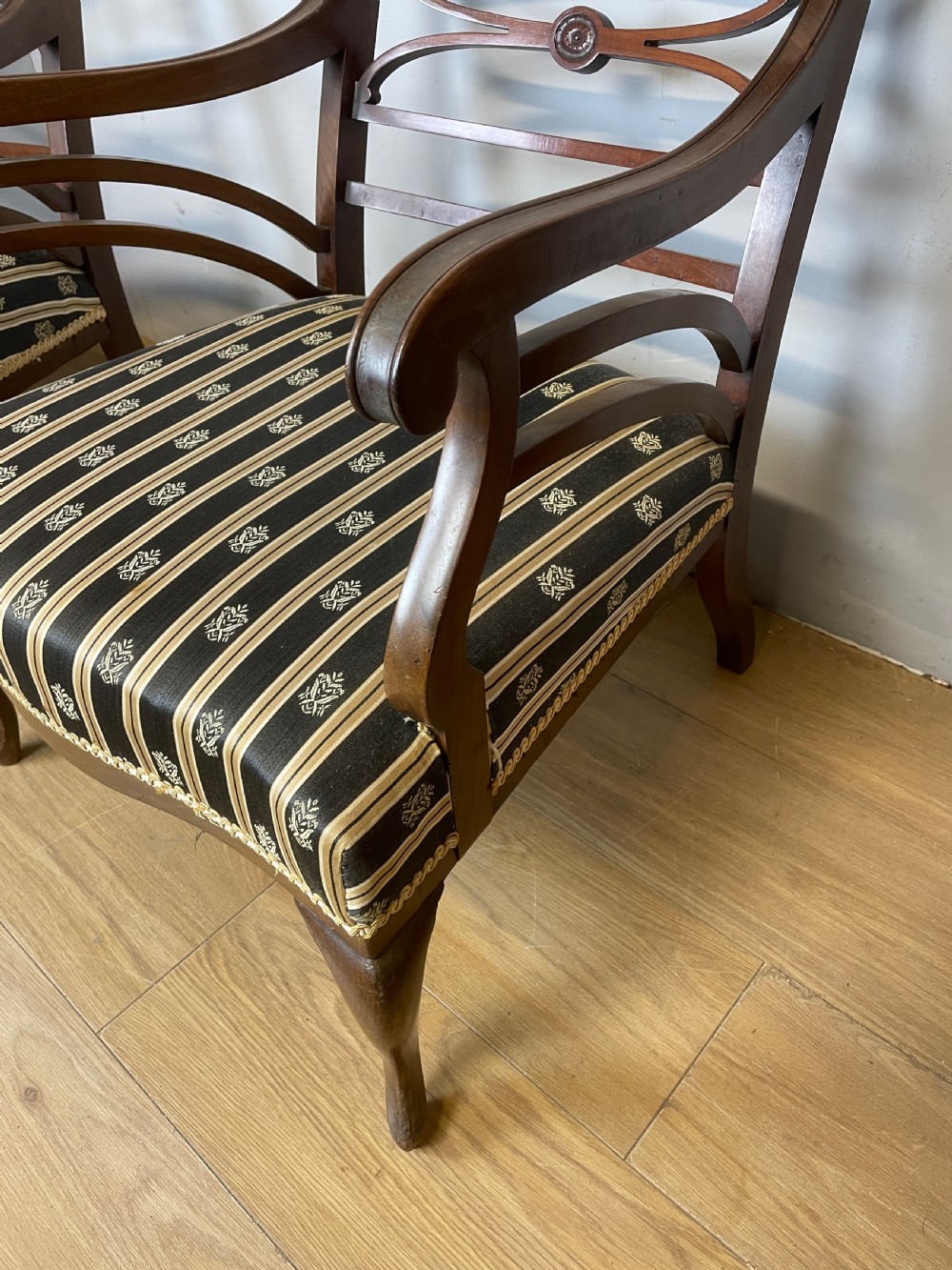 C19th Pair of Georgian style mahogany open arm chairs  View V