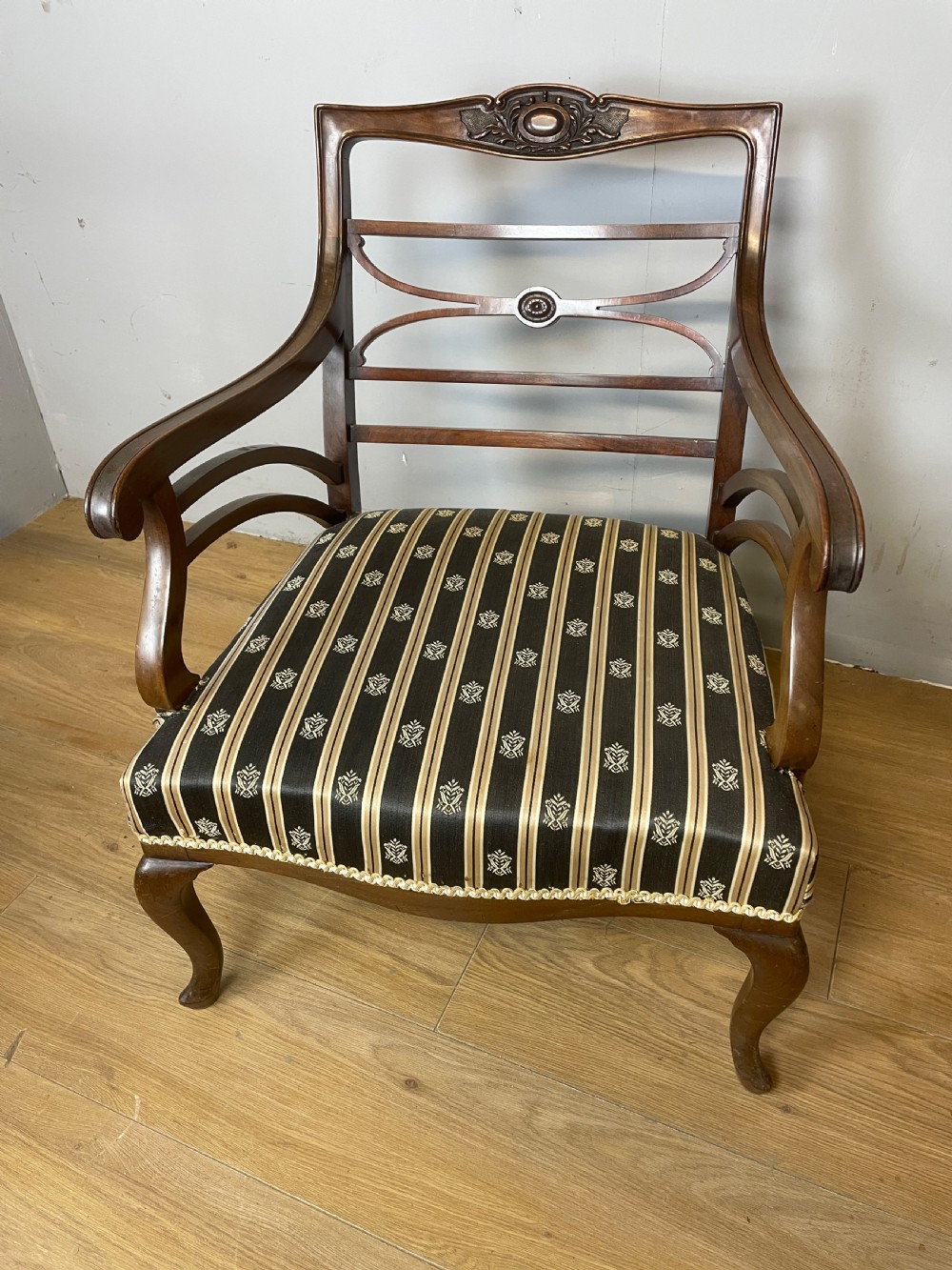 C19th Pair of Georgian style mahogany open arm chairs  View IX