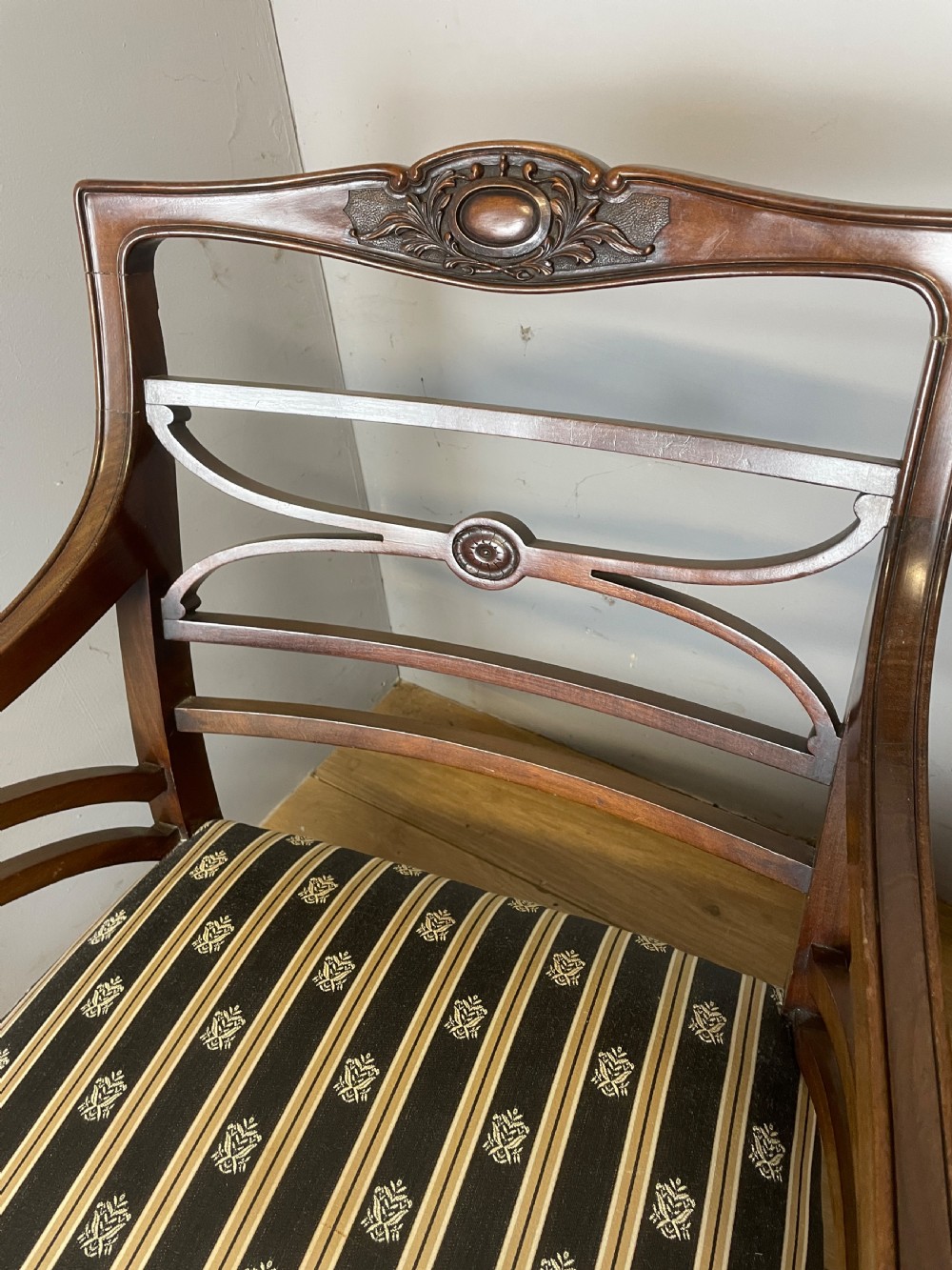 C19th Pair of Georgian style mahogany open arm chairs  View X