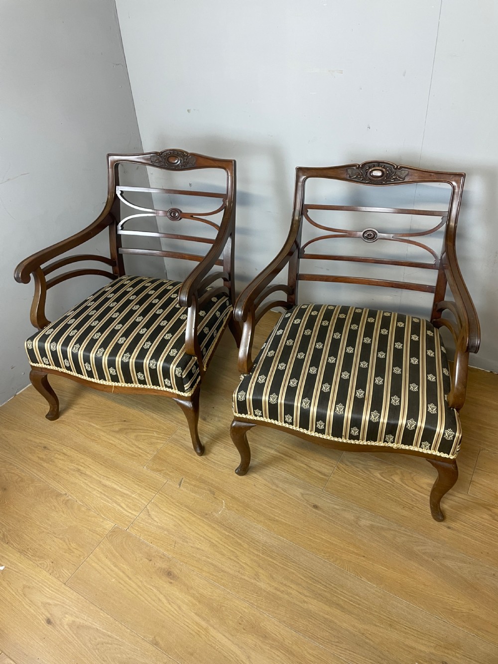 C19th Pair of Georgian style mahogany open arm chairs  View XI
