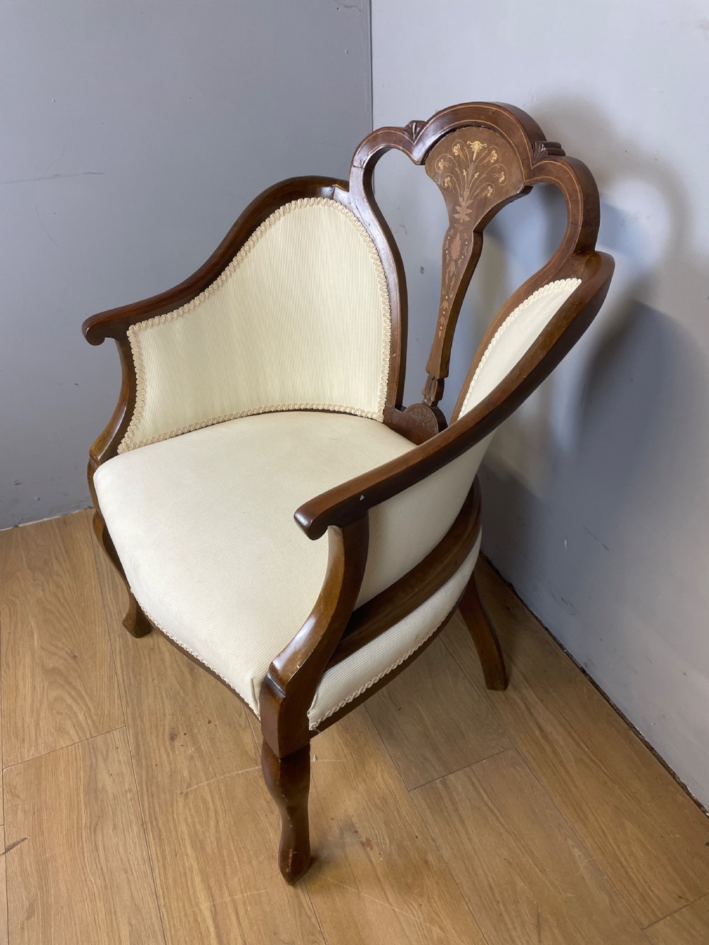 Edwardian inlaid mahogany tub chair  View III