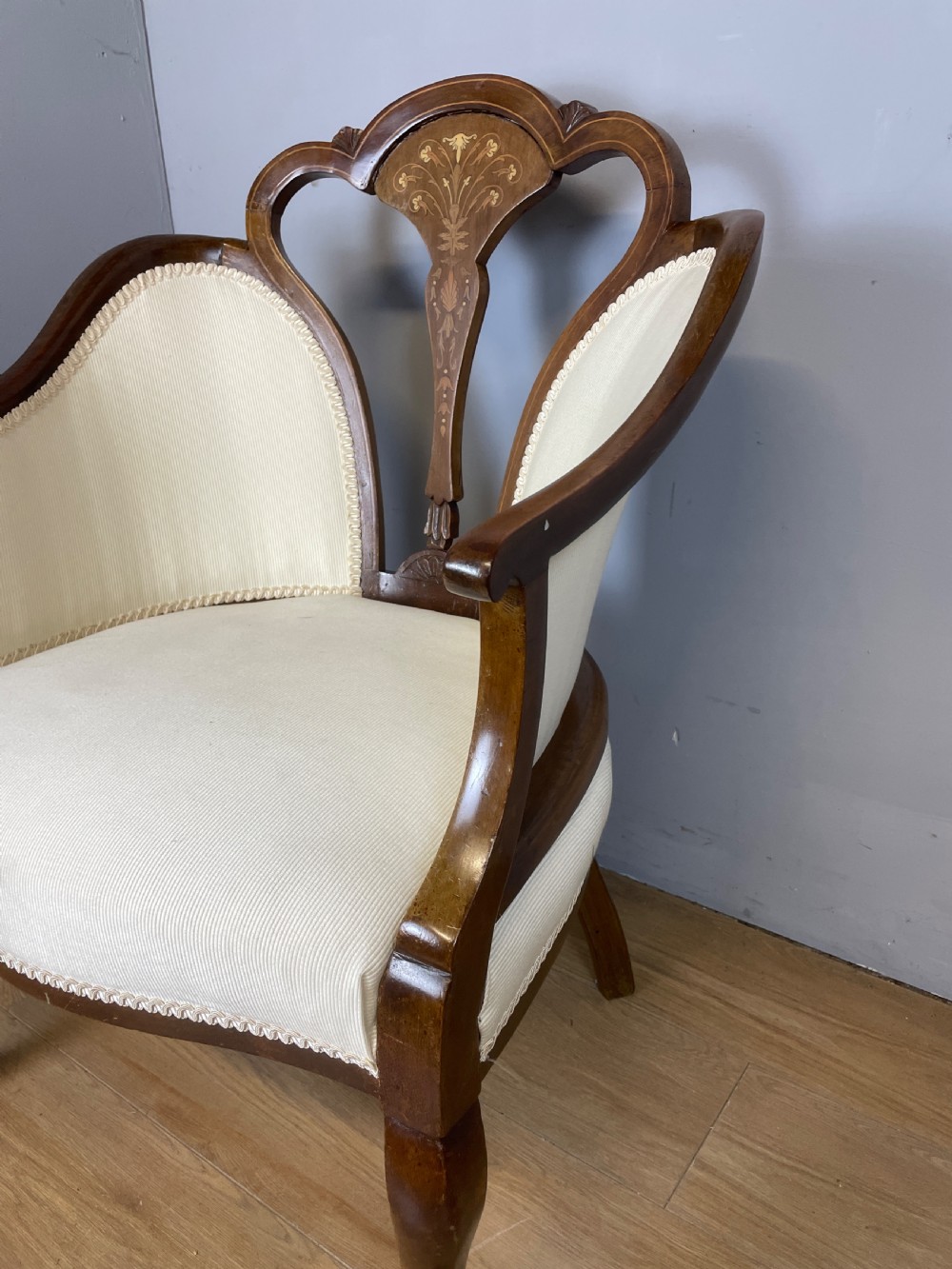 Edwardian inlaid mahogany tub chair  View IX