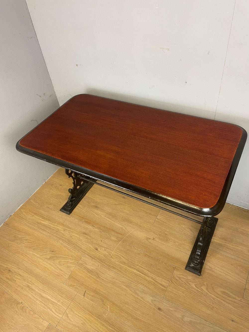 Victorian cast iron pub table with mahogany top  View III