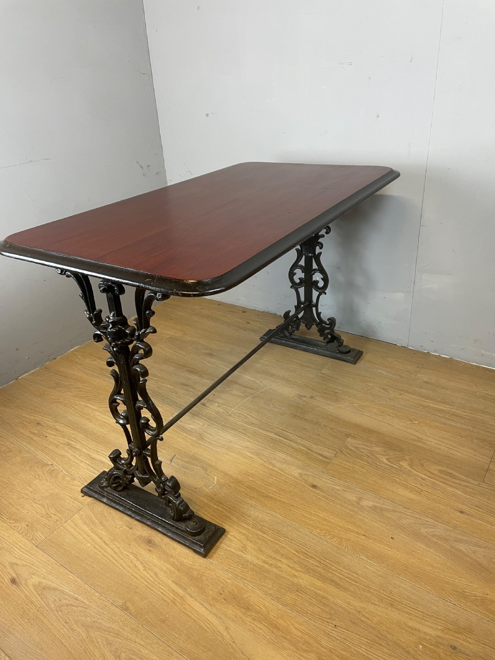 Victorian cast iron pub table with mahogany top  View VIII