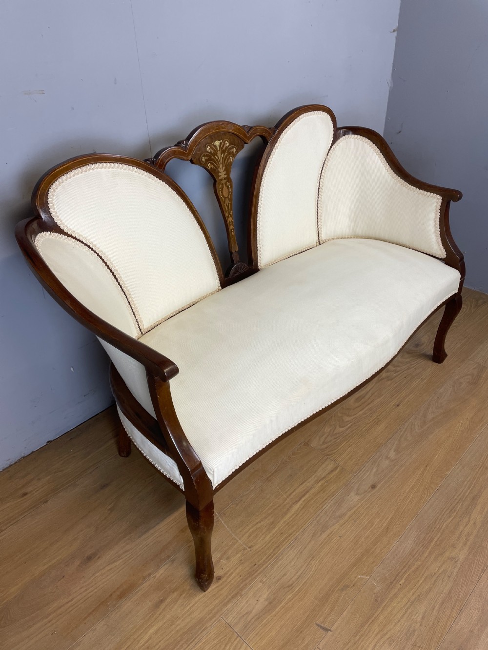 Antique two seater inlaid mahogany sofa  View III