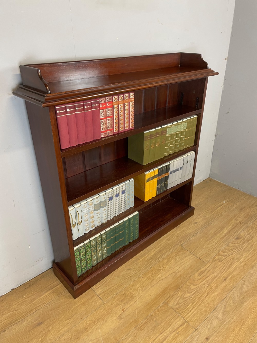 Antique solid mahogany freestanding adjustable bookcase  View II