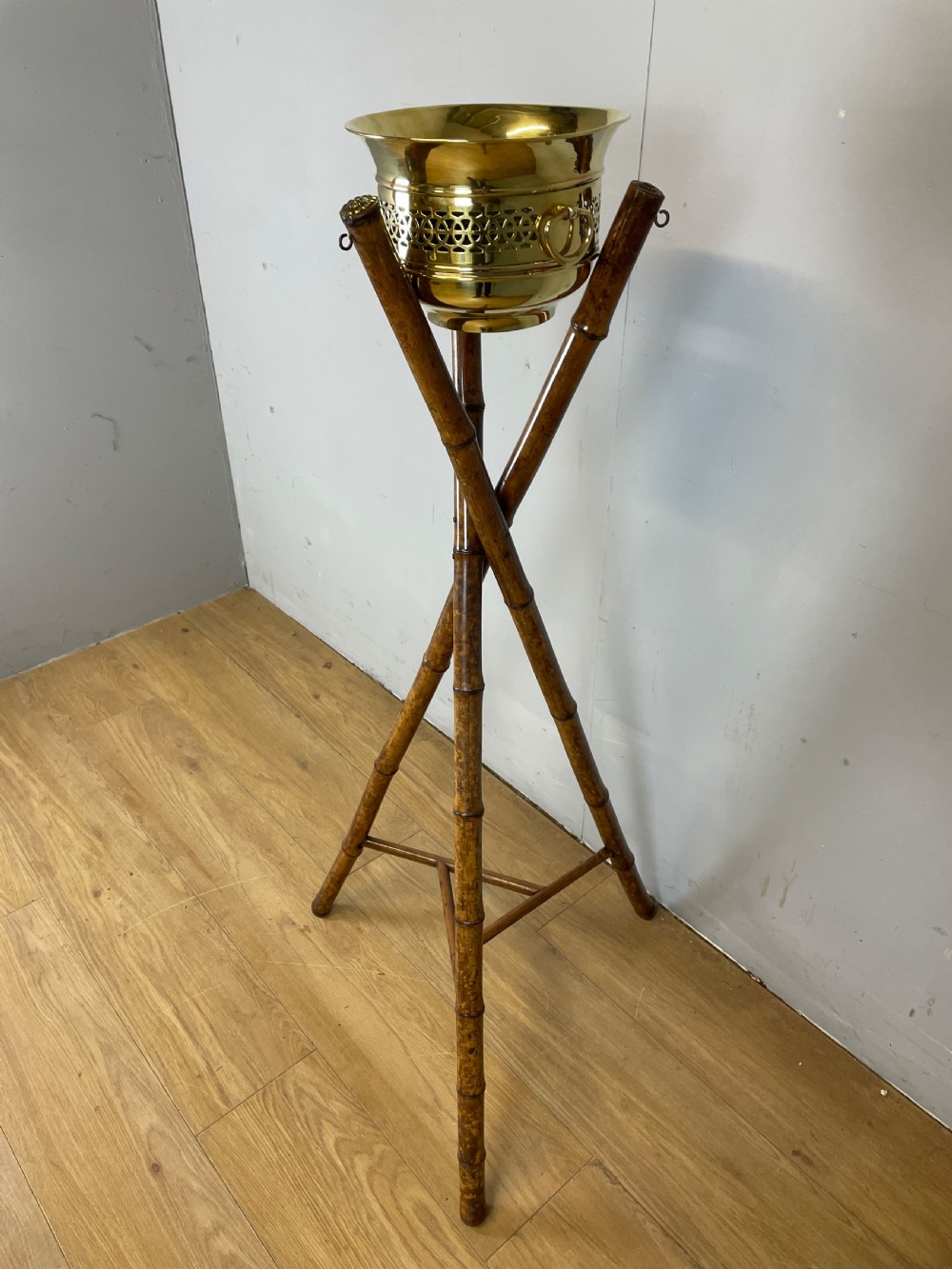 Nineteenth century bamboo tripod stand and jardiniere 