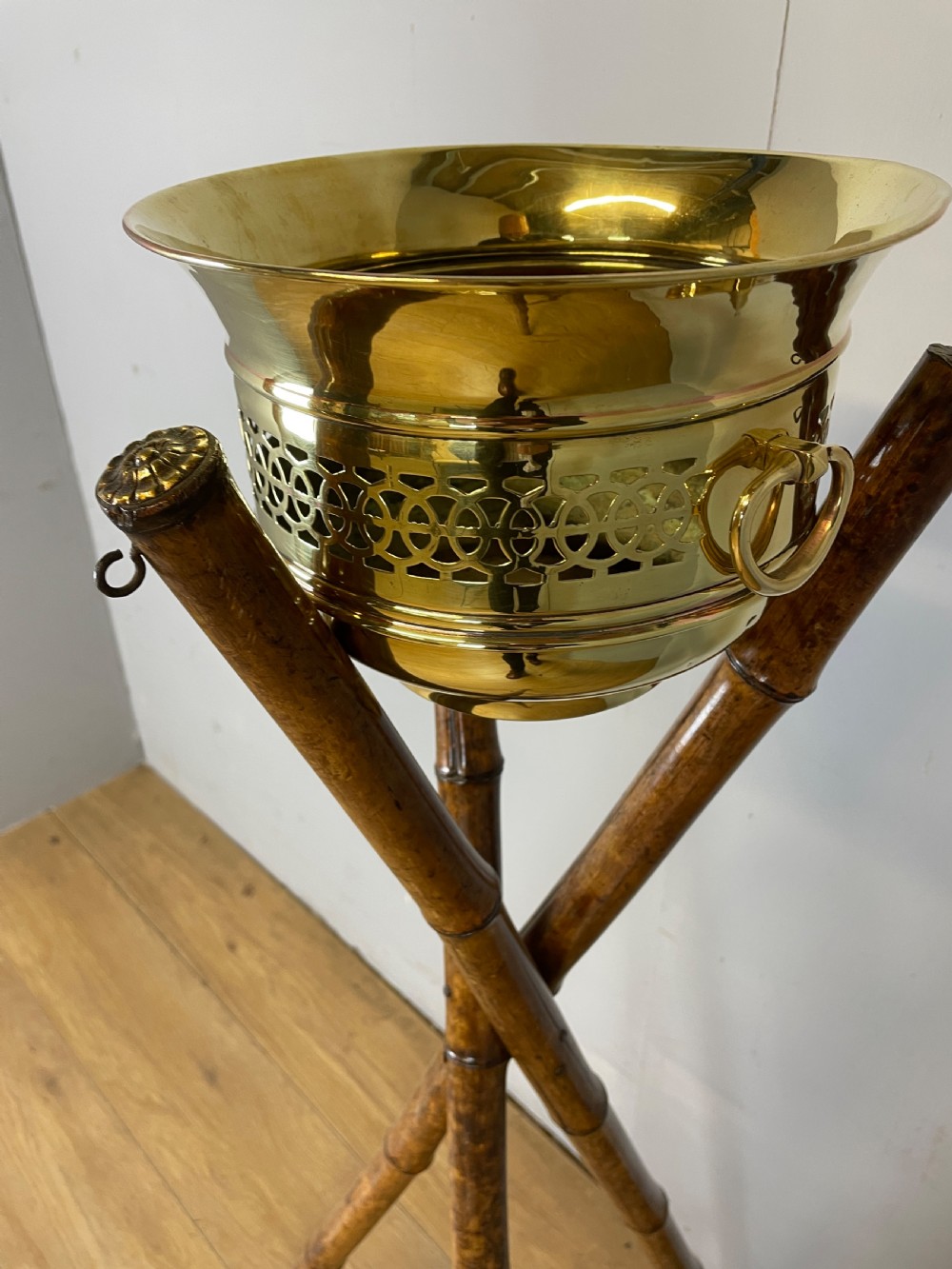 Nineteenth century bamboo tripod stand and jardiniere  View VII