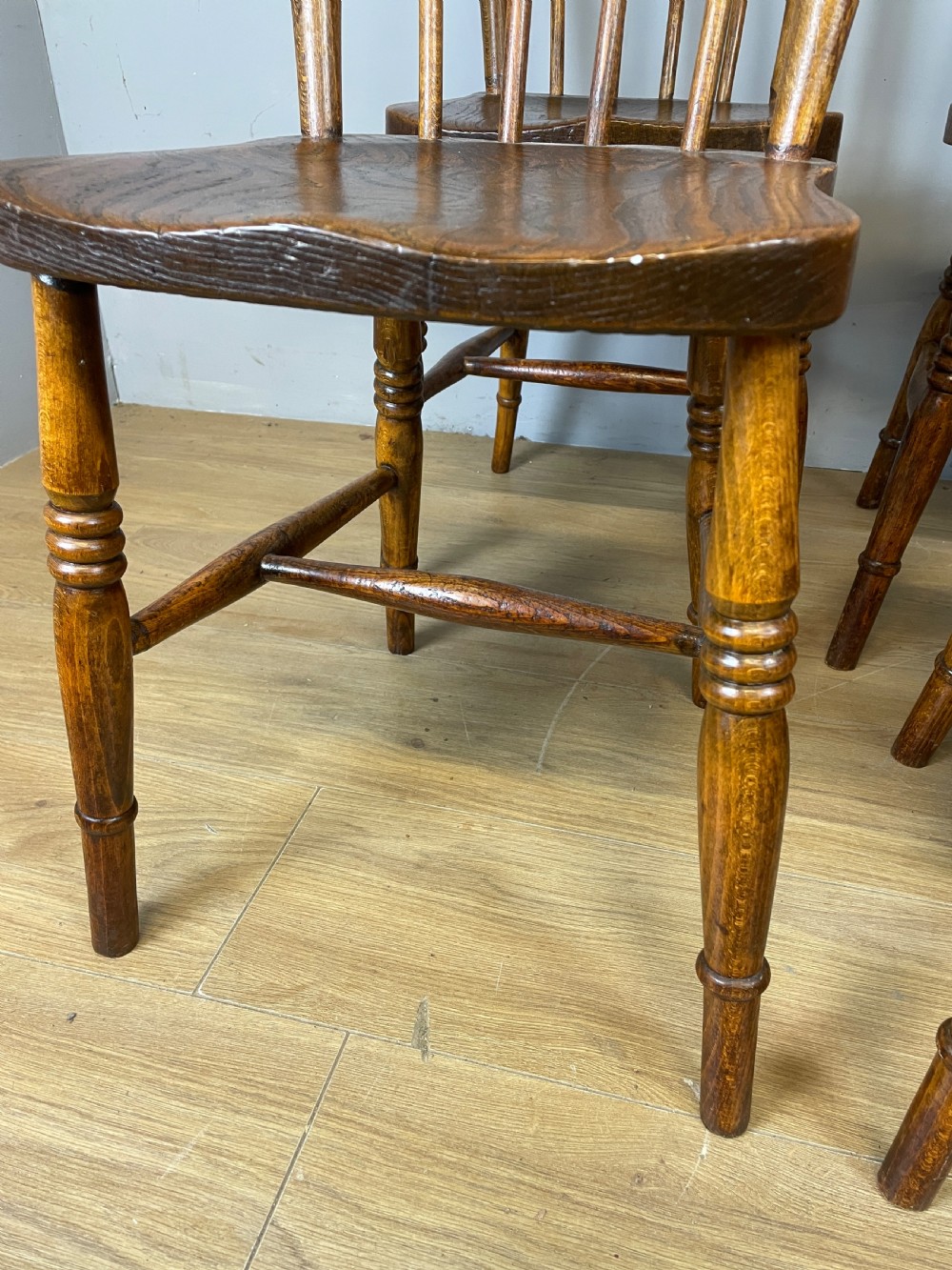 C19TH Set of six elm seated country chairs  View V