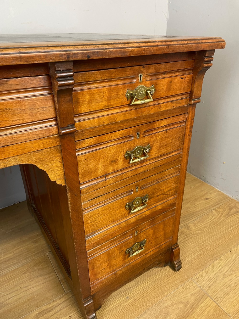 C19TH walnut desk with tooled  inset leather top View VI