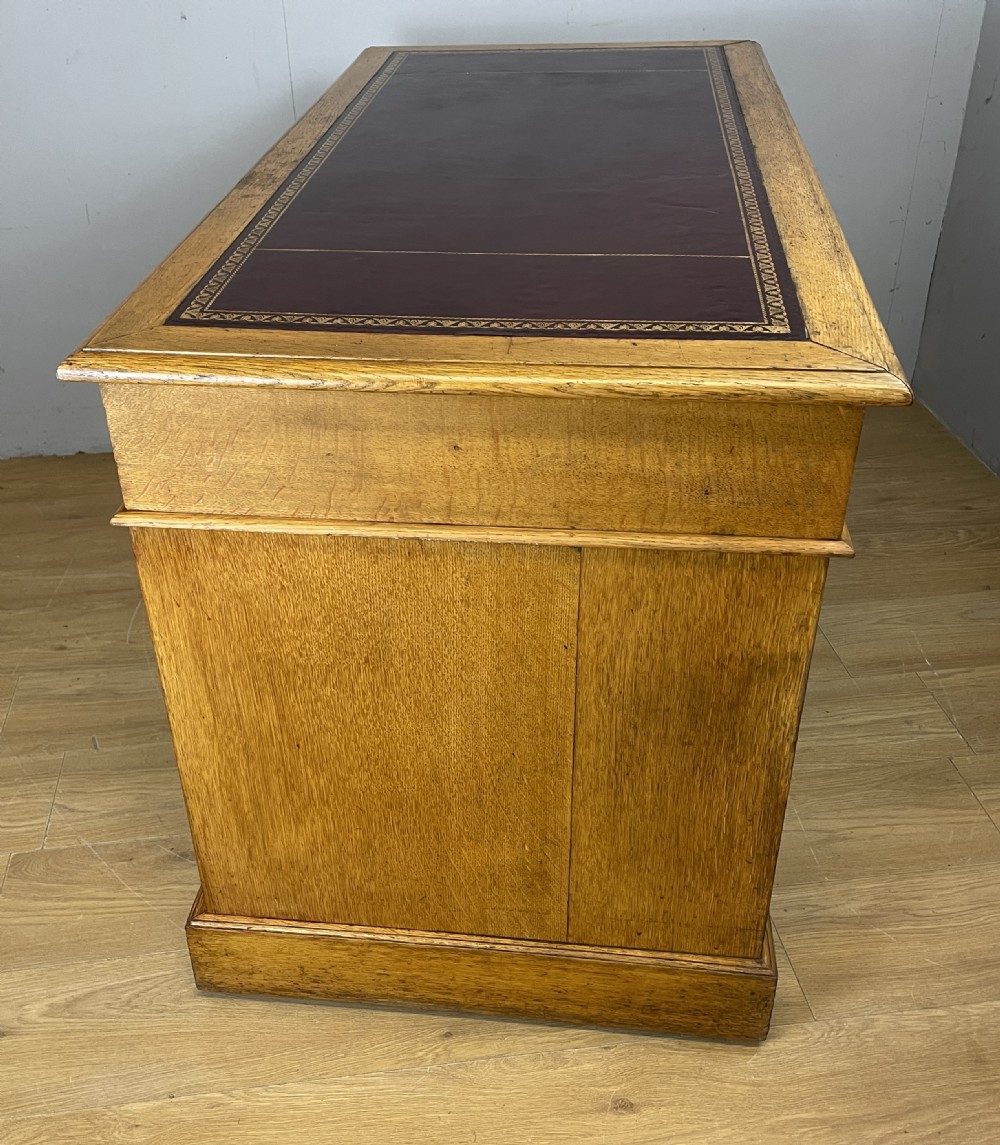 C19TH antique golden oak twin pedestal desk  View X