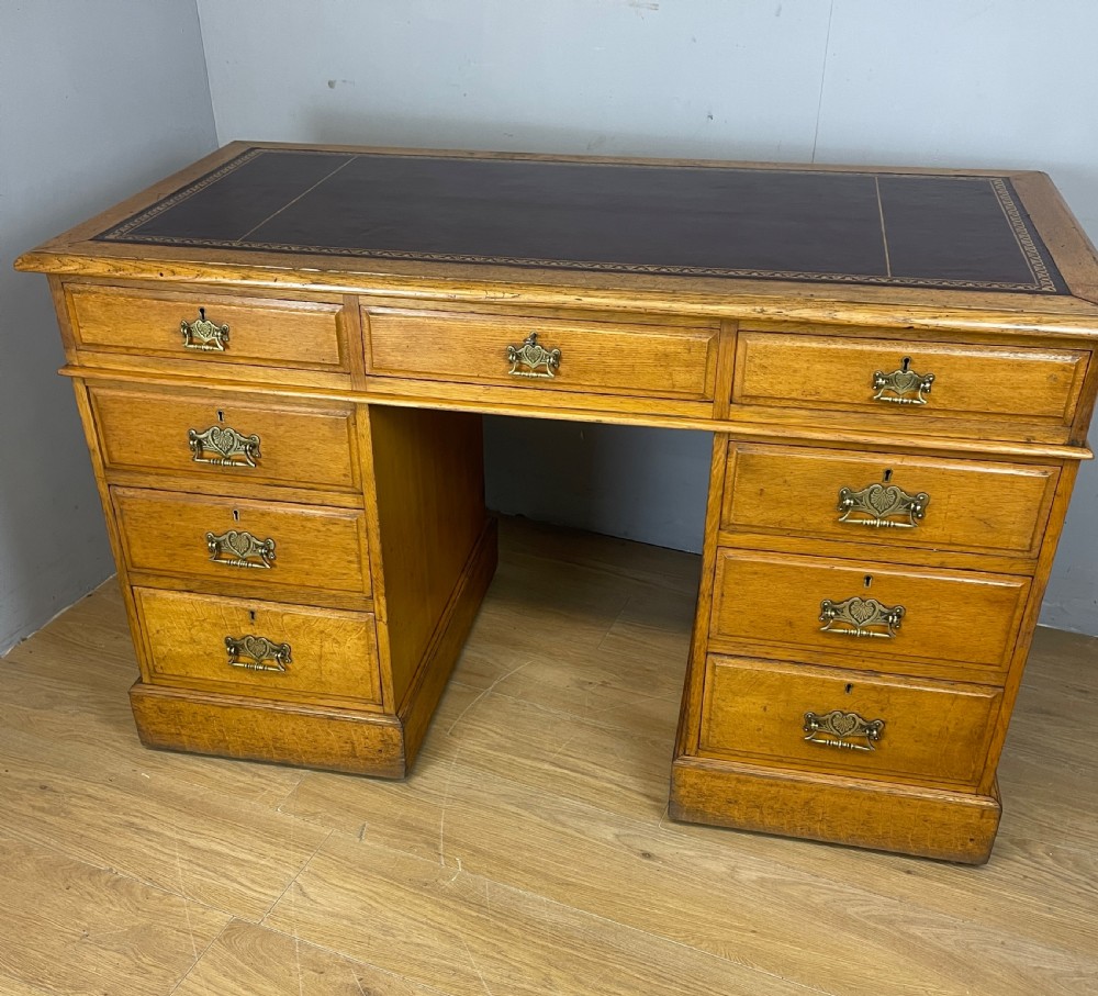 C19TH antique golden oak twin pedestal desk  View XII