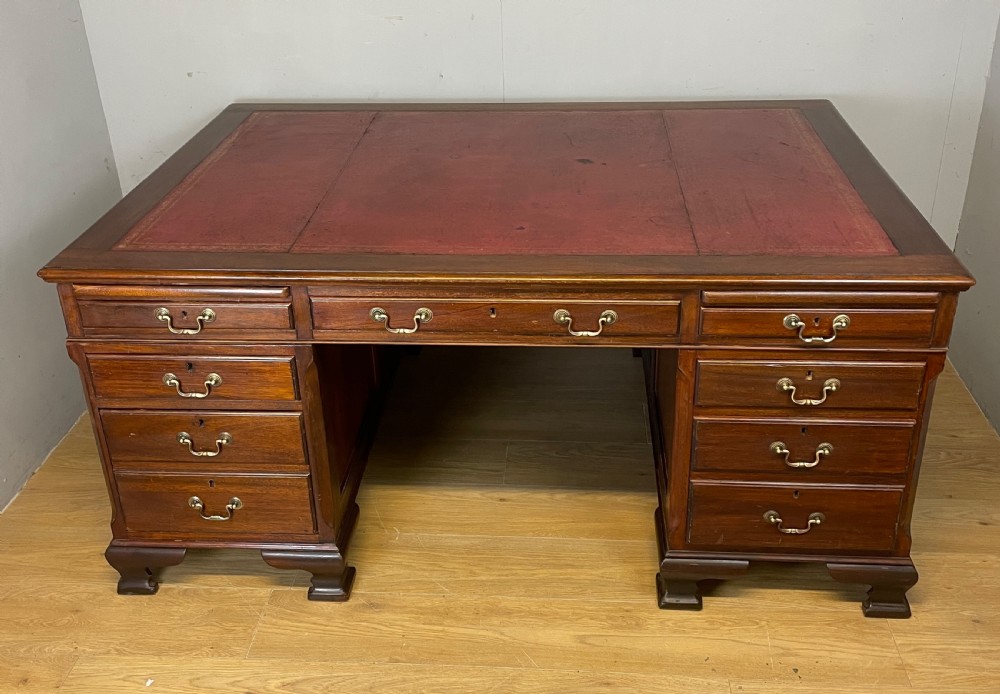 Edwardian twin pedestal mahogany desk by Cooke’s of London  View II