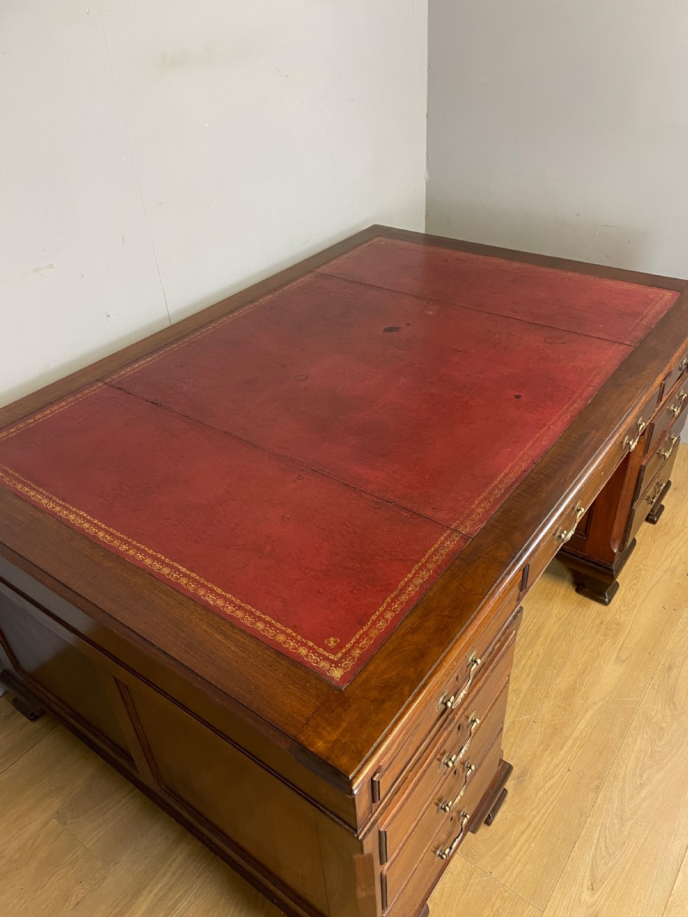 Edwardian twin pedestal mahogany desk by Cooke’s of London  View V