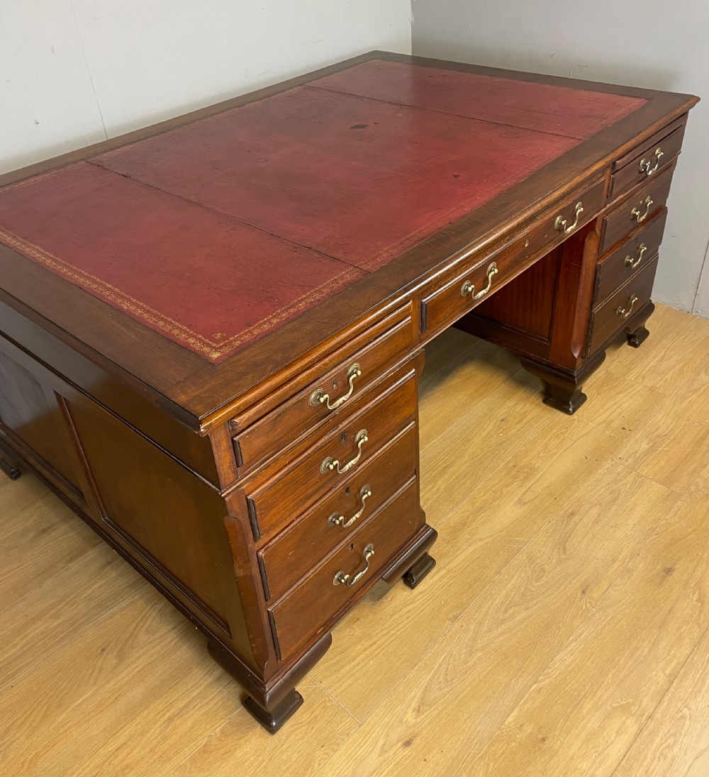 Edwardian twin pedestal mahogany desk by Cooke’s of London  View XIV