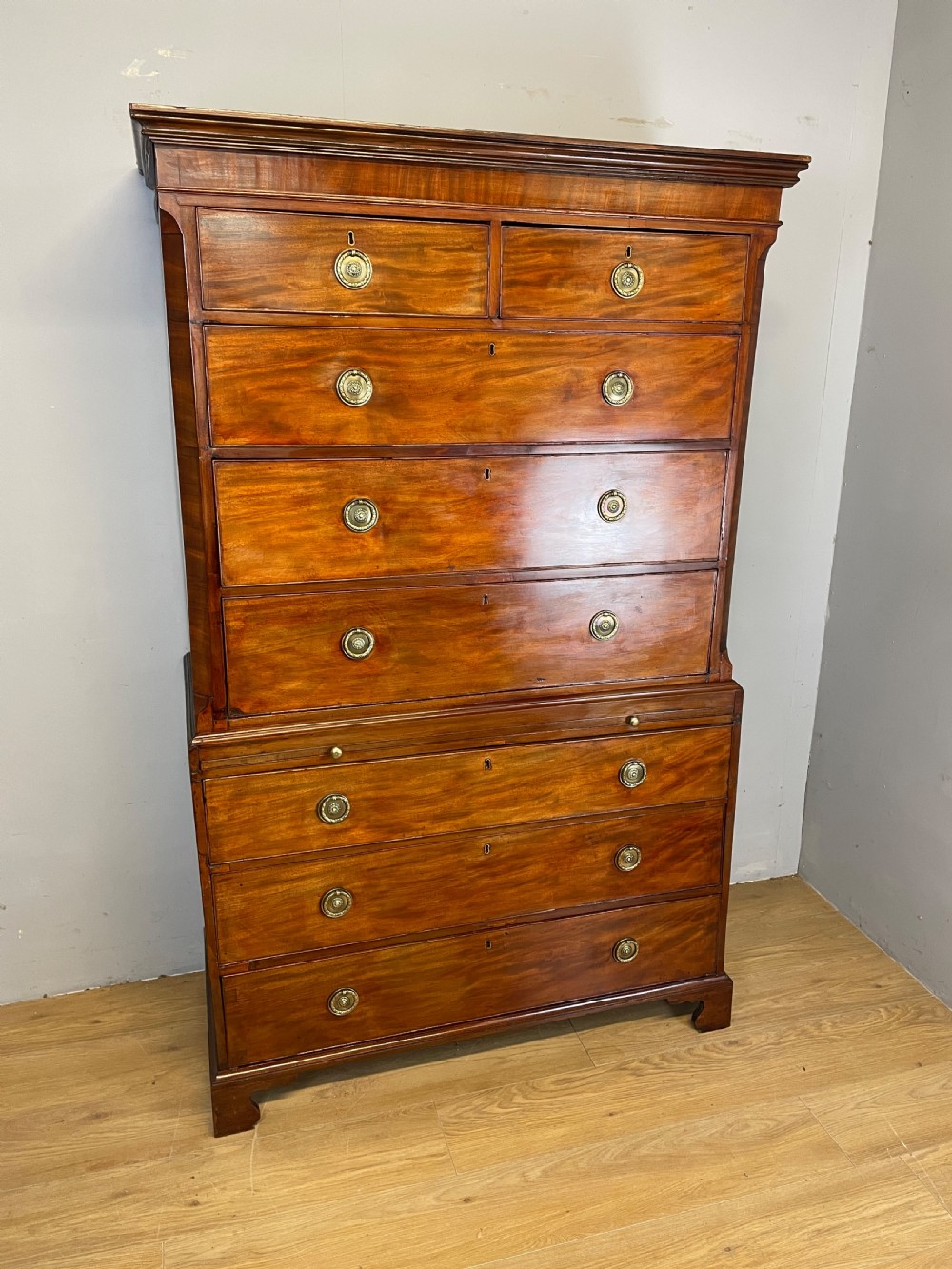 Georgian mahogany chest on chest with dressing slide View II
