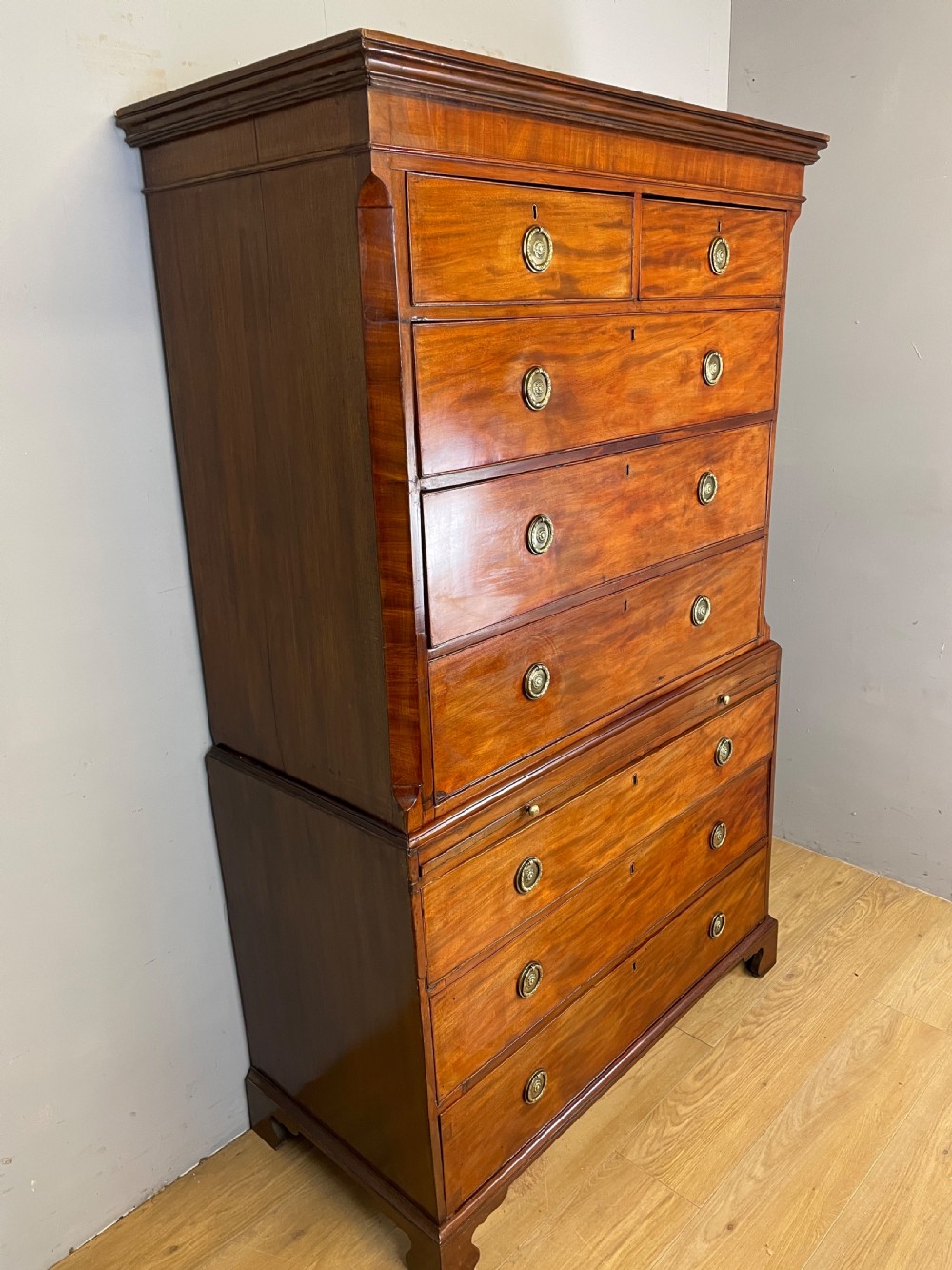 Georgian mahogany chest on chest with dressing slide View III