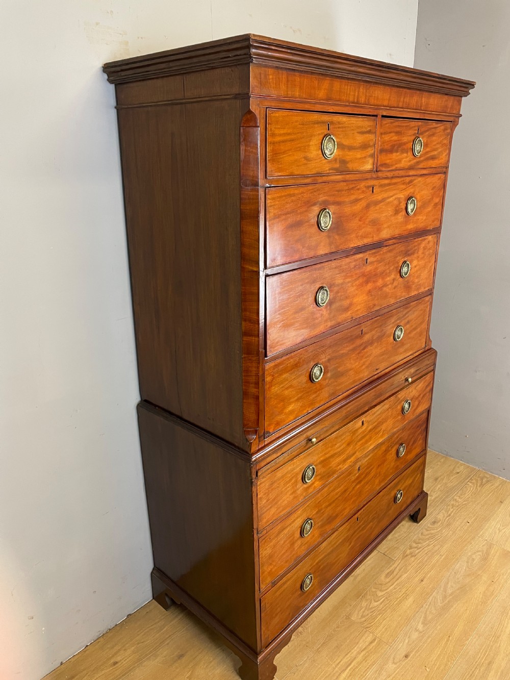 Georgian mahogany chest on chest with dressing slide View V