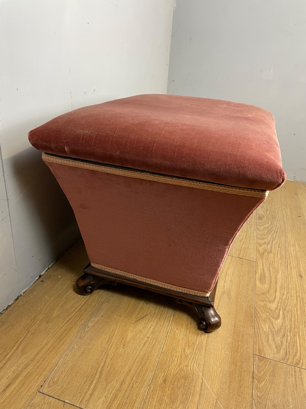 Antique Victorian  sarcophagus shaped ottoman on carved feet c1870   View V
