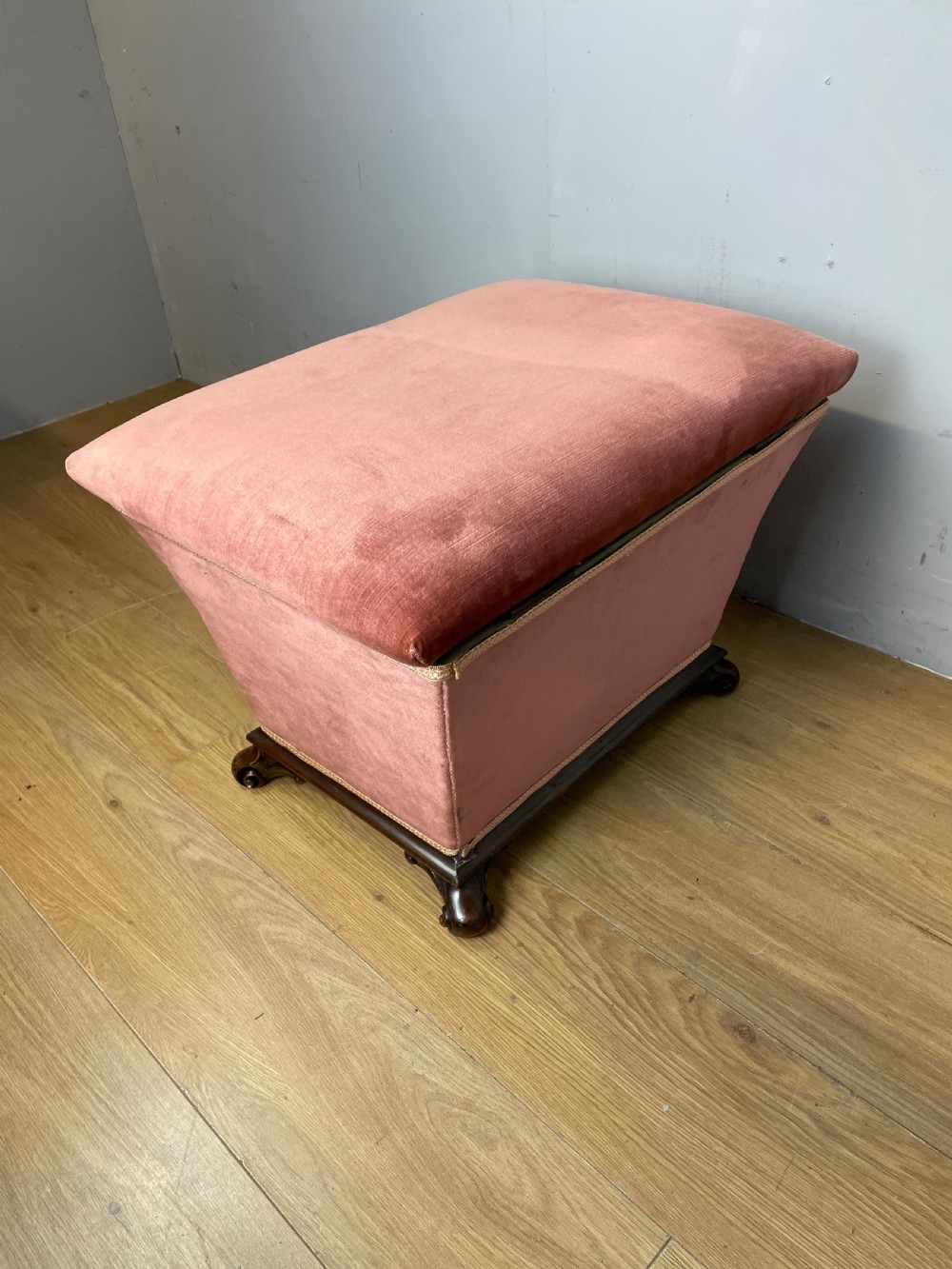 Antique Victorian  sarcophagus shaped ottoman on carved feet c1870   View IX