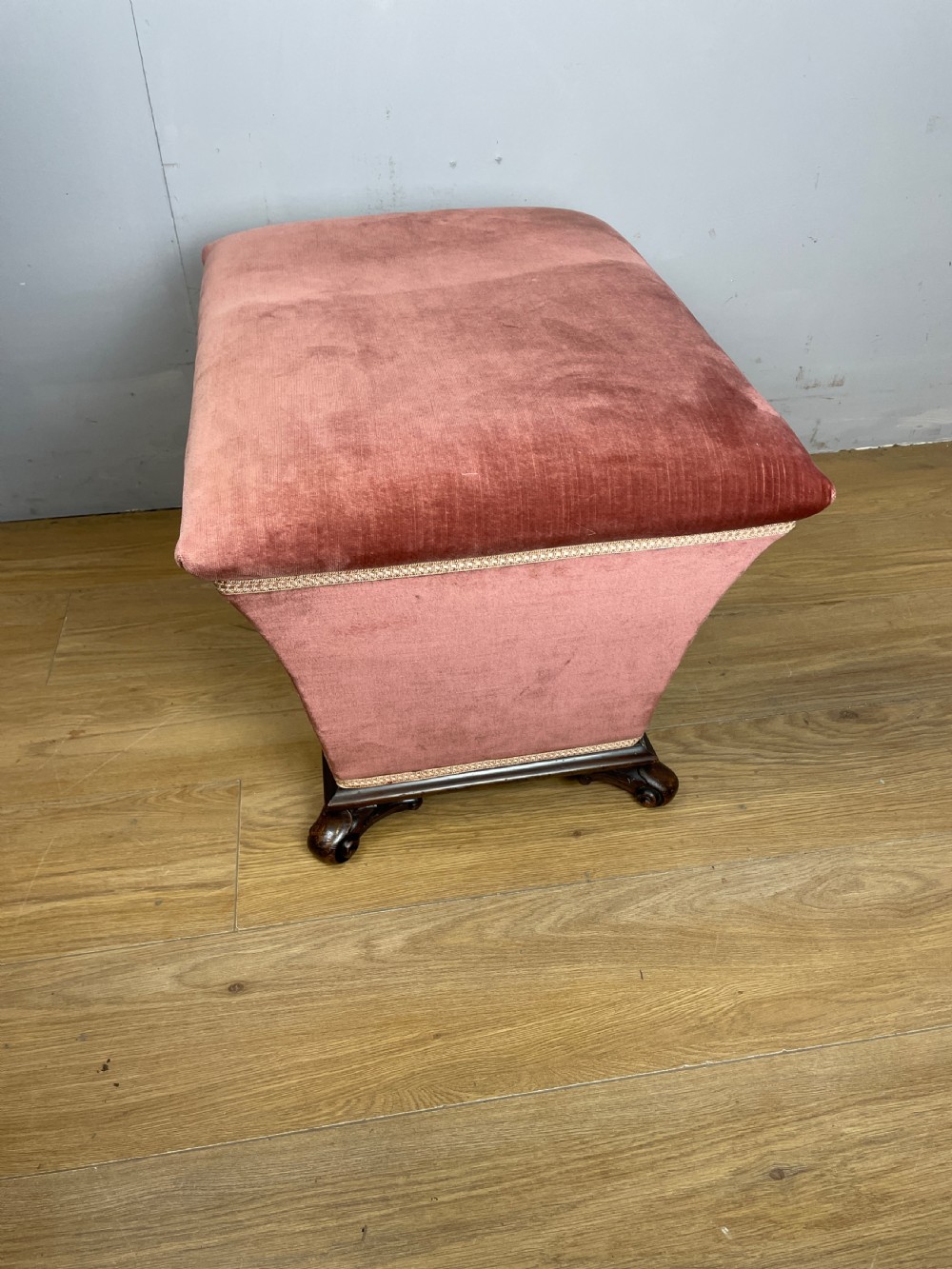 Antique Victorian  sarcophagus shaped ottoman on carved feet c1870   View X