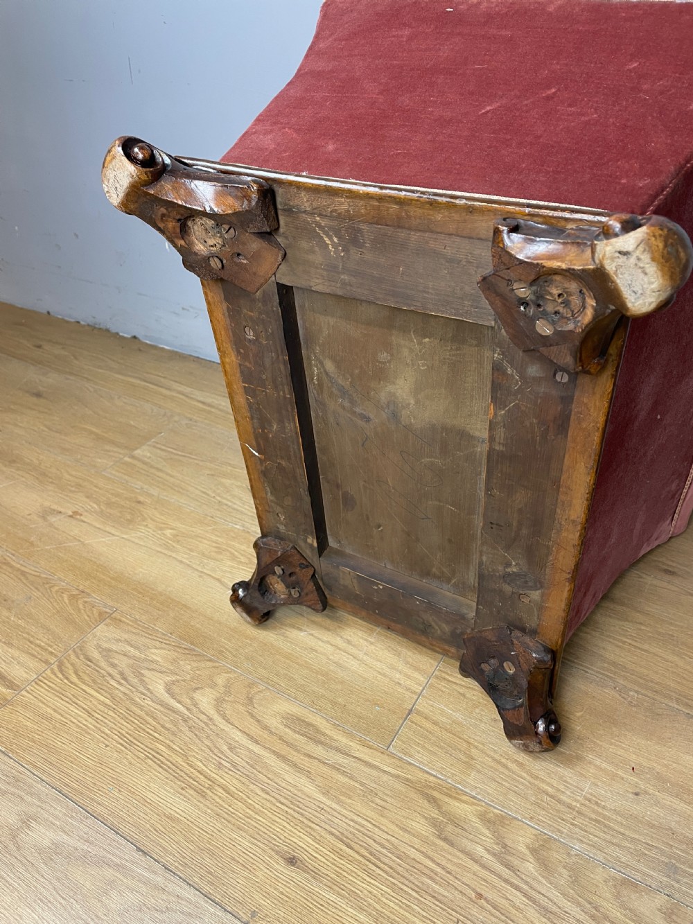 Antique Victorian  sarcophagus shaped ottoman on carved feet c1870   View XI