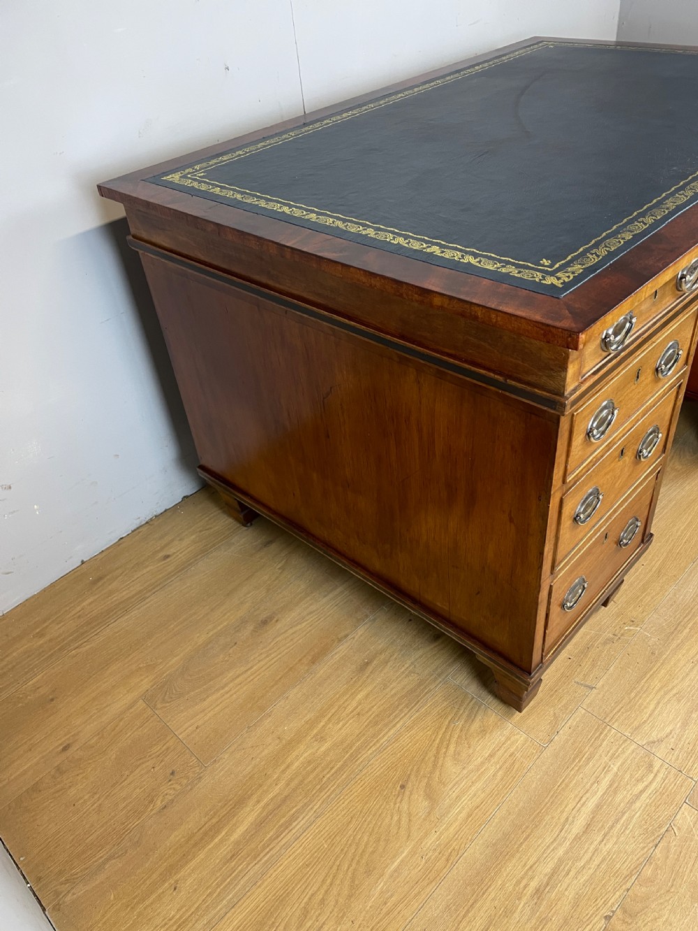 Antique C19TH mahogany twin pedestal partners desk  View IV