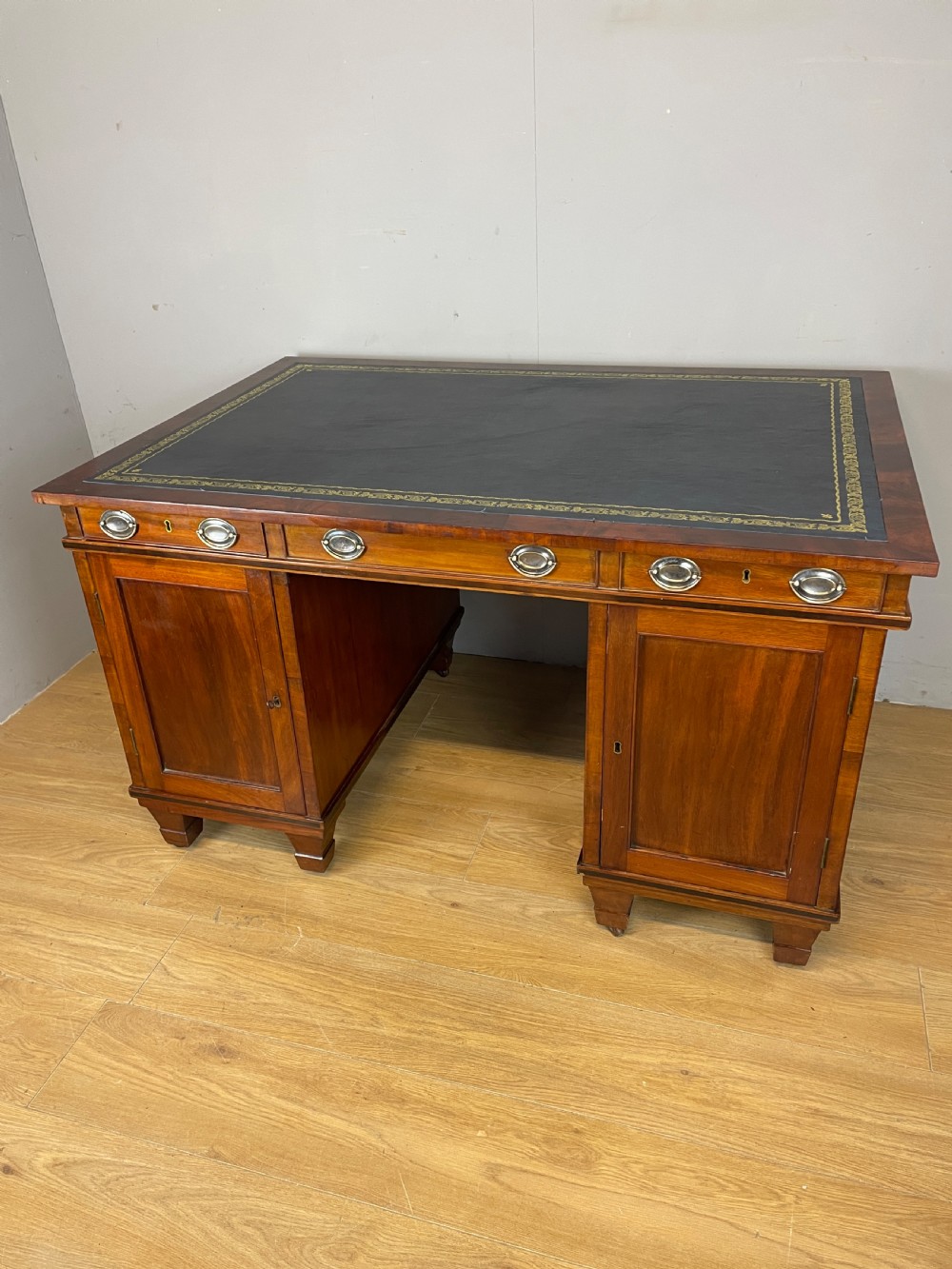 Antique C19TH mahogany twin pedestal partners desk  View X