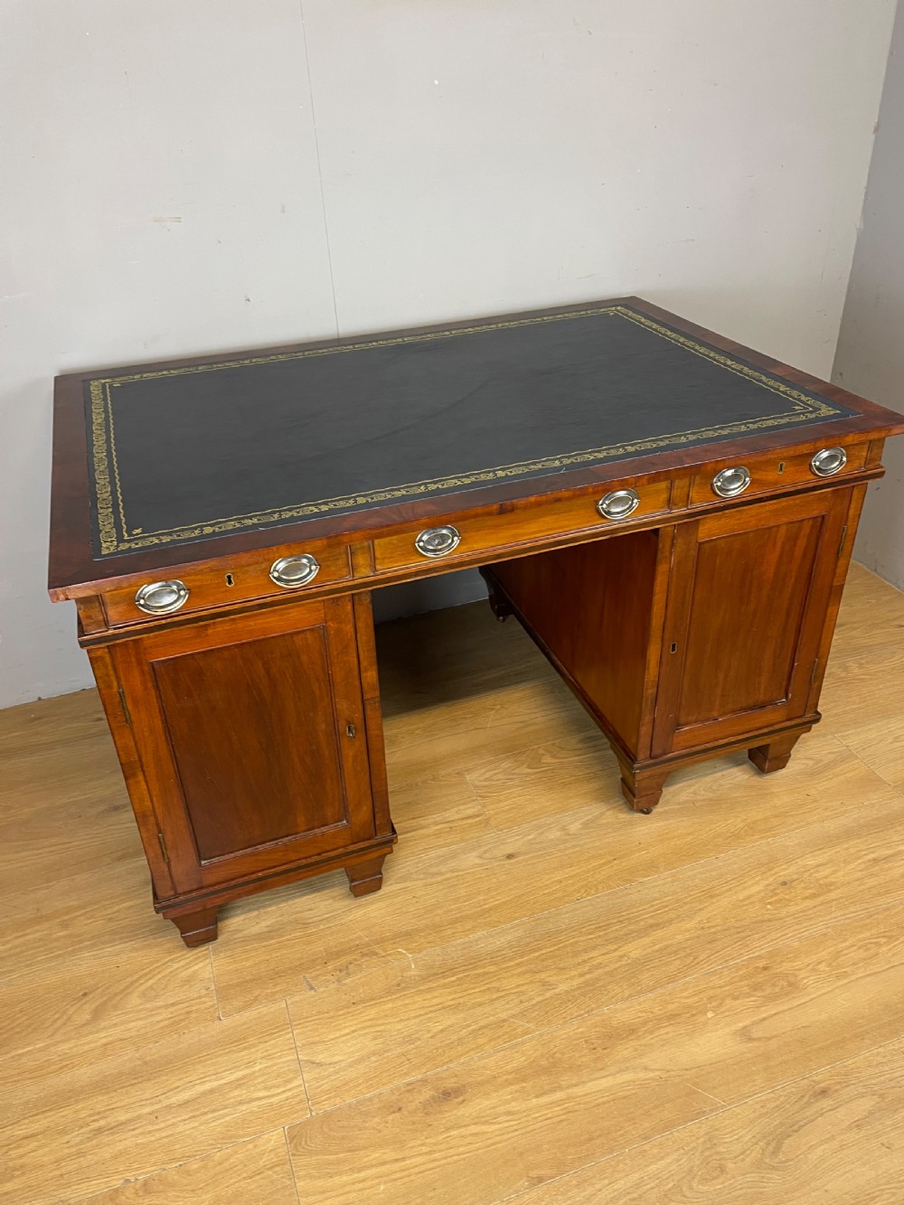 Antique C19TH mahogany twin pedestal partners desk  View XI