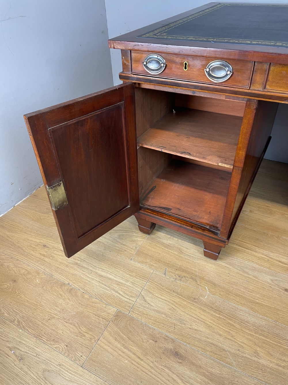 Antique C19TH mahogany twin pedestal partners desk  View XIII