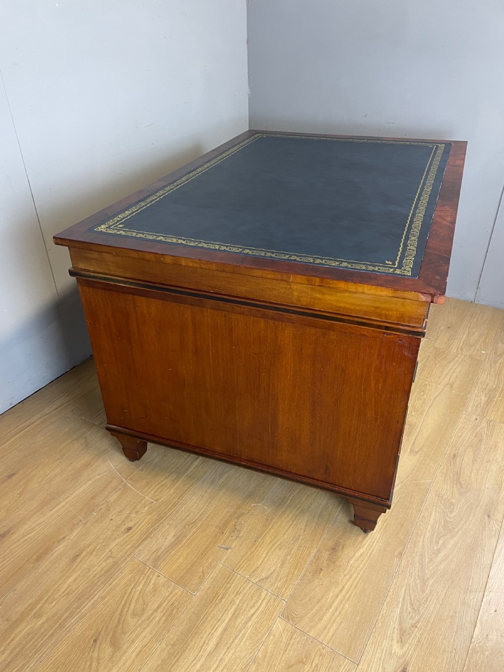 Antique C19TH mahogany twin pedestal partners desk  View XVI