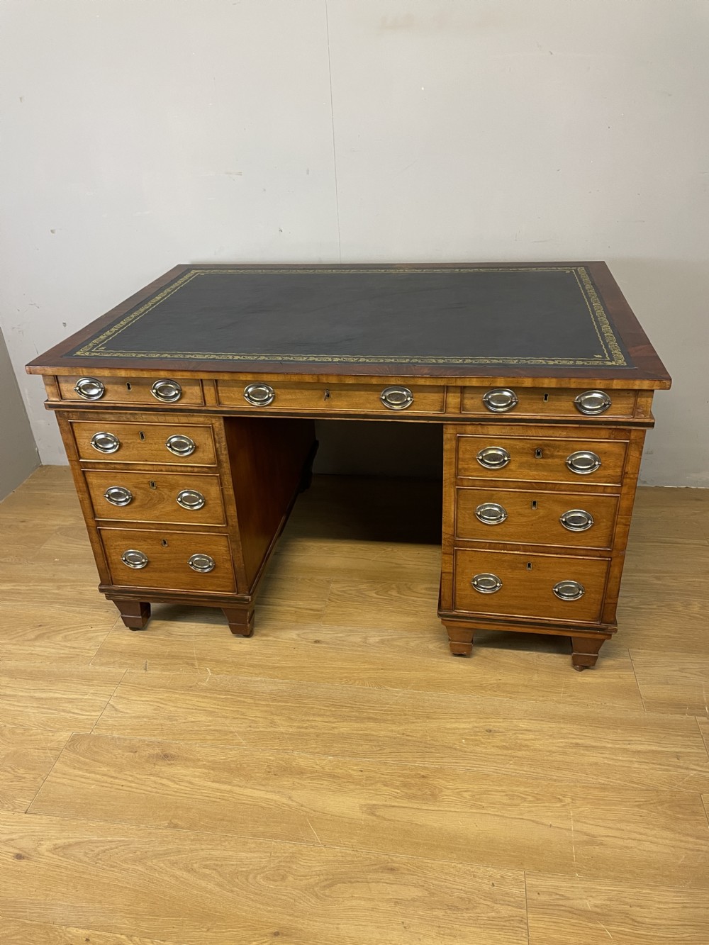 Antique C19TH mahogany twin pedestal partners desk 