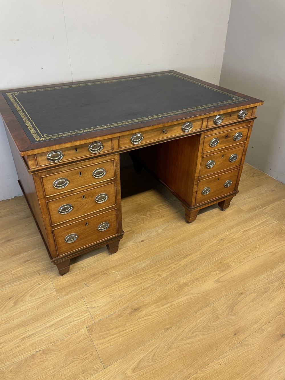 Antique C19TH mahogany twin pedestal partners desk  View II