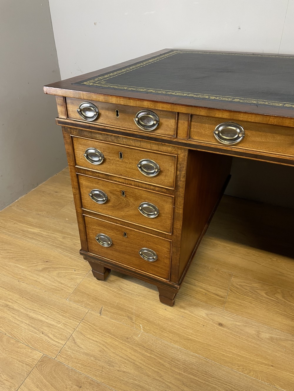 Antique C19TH mahogany twin pedestal partners desk  View VIII