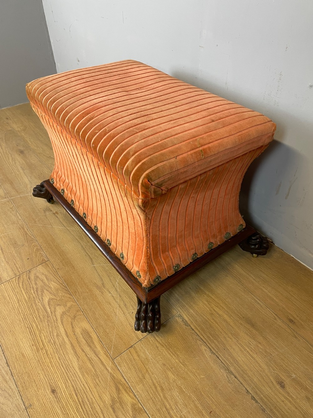 Late Regency sarcophagus shaped ottoman on carved feet  View IV