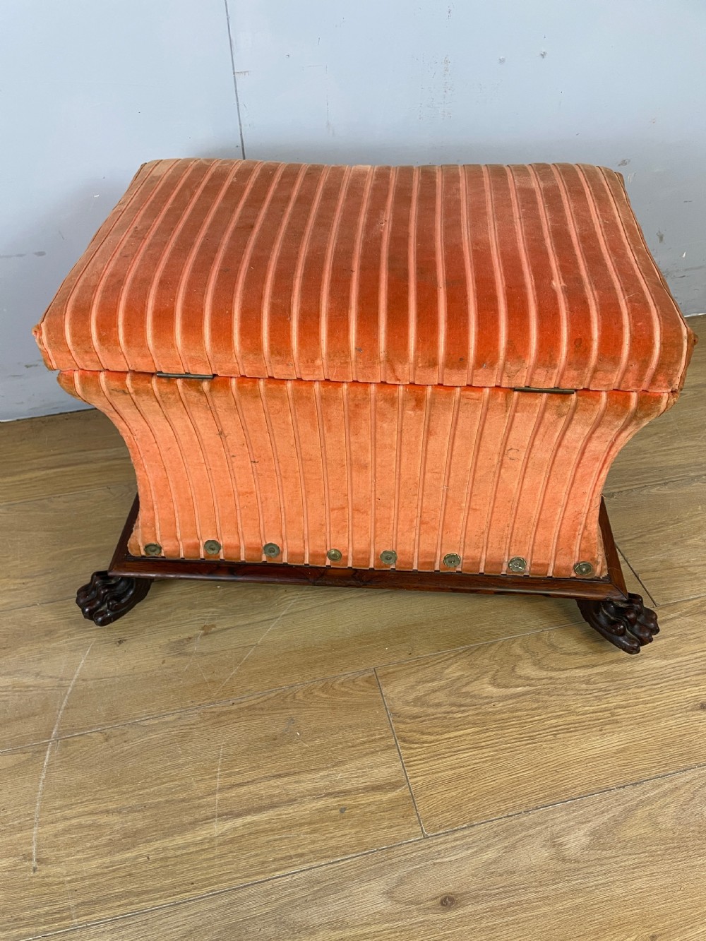 Late Regency sarcophagus shaped ottoman on carved feet  View VI