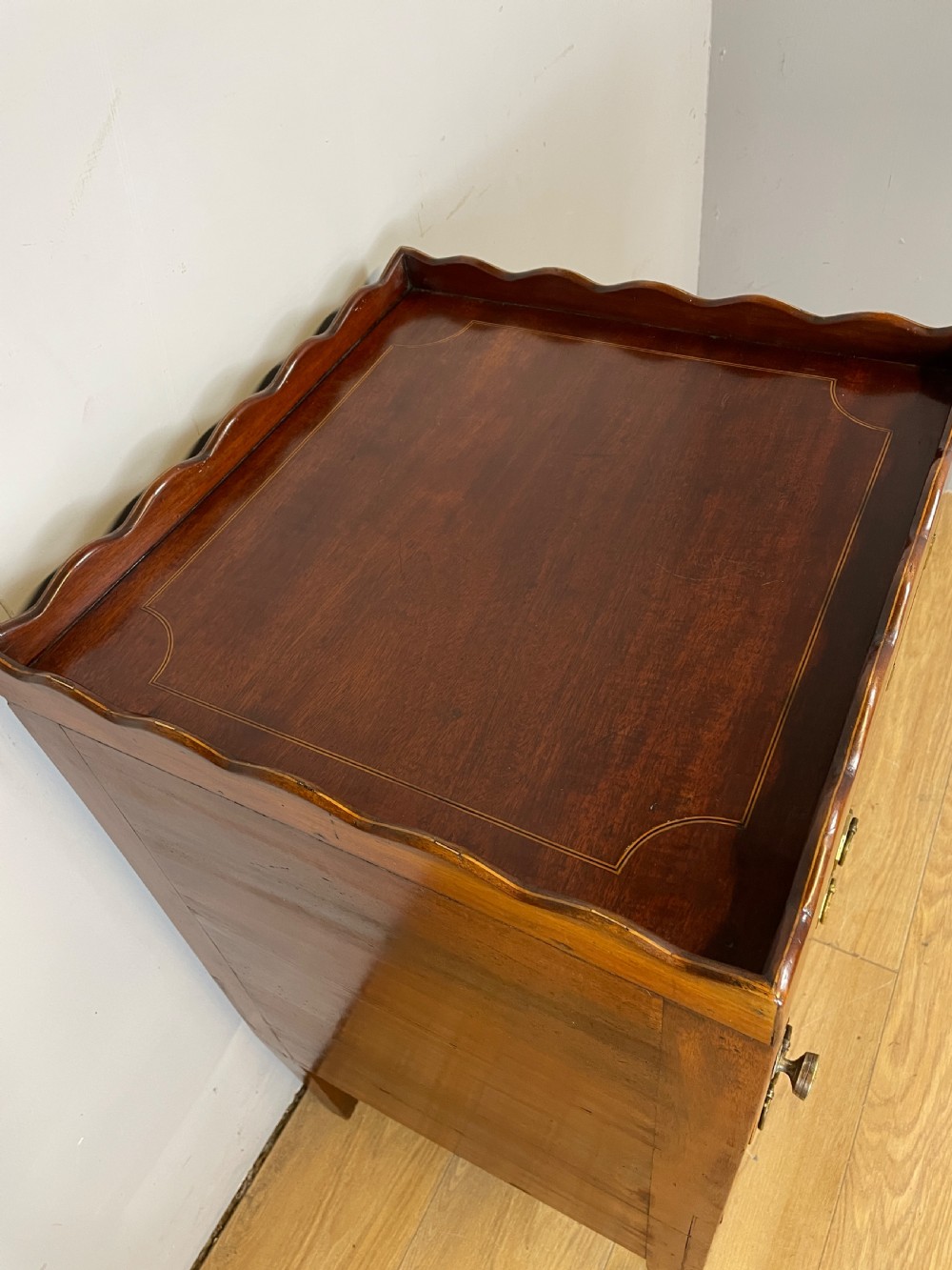 Antique Georgian inlaid mahogany bedside cupboard  View V