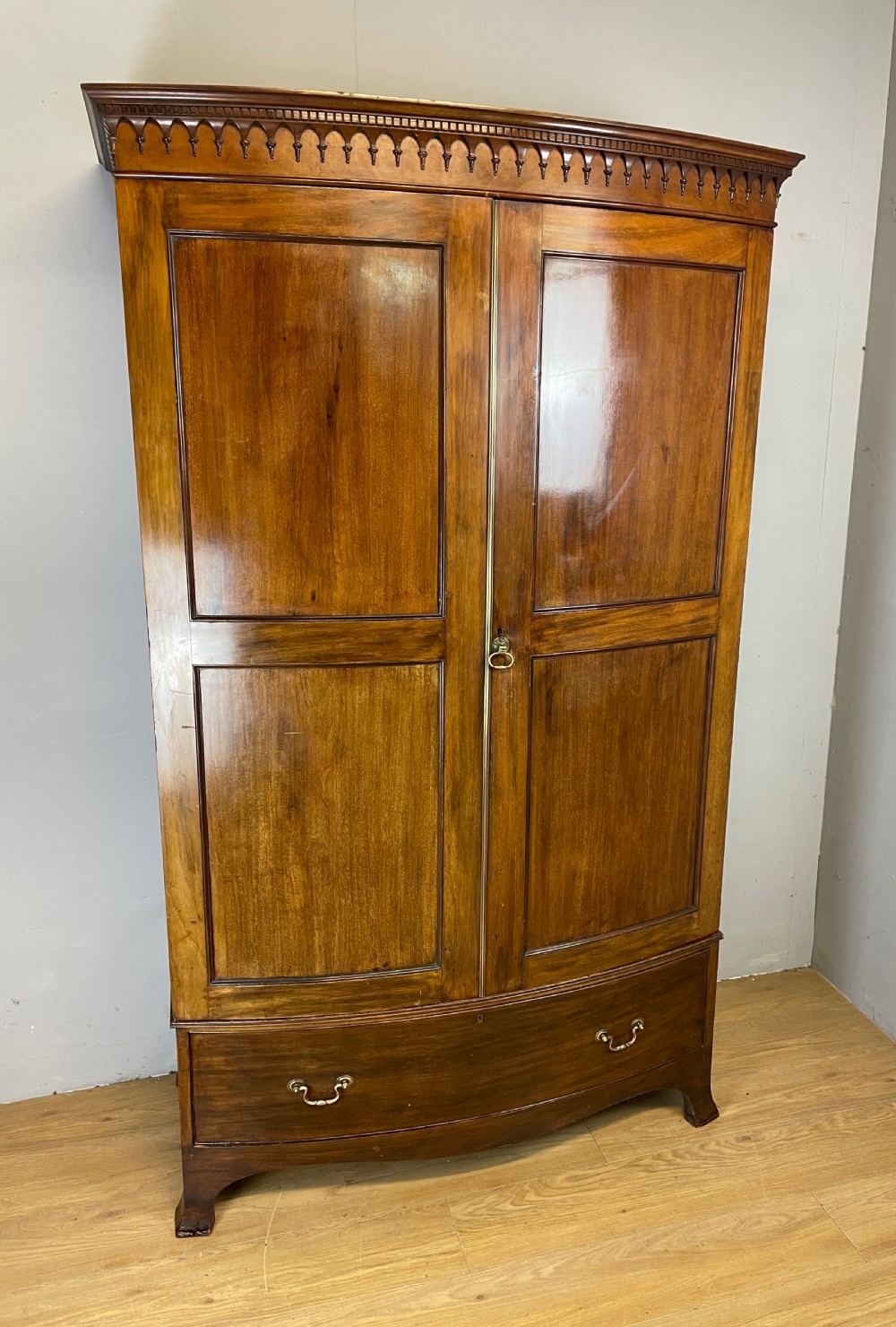 Antique C19TH mahogany bow front wardrobe 