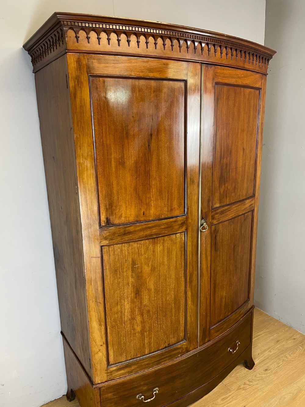 Antique C19TH mahogany bow front wardrobe  View IV