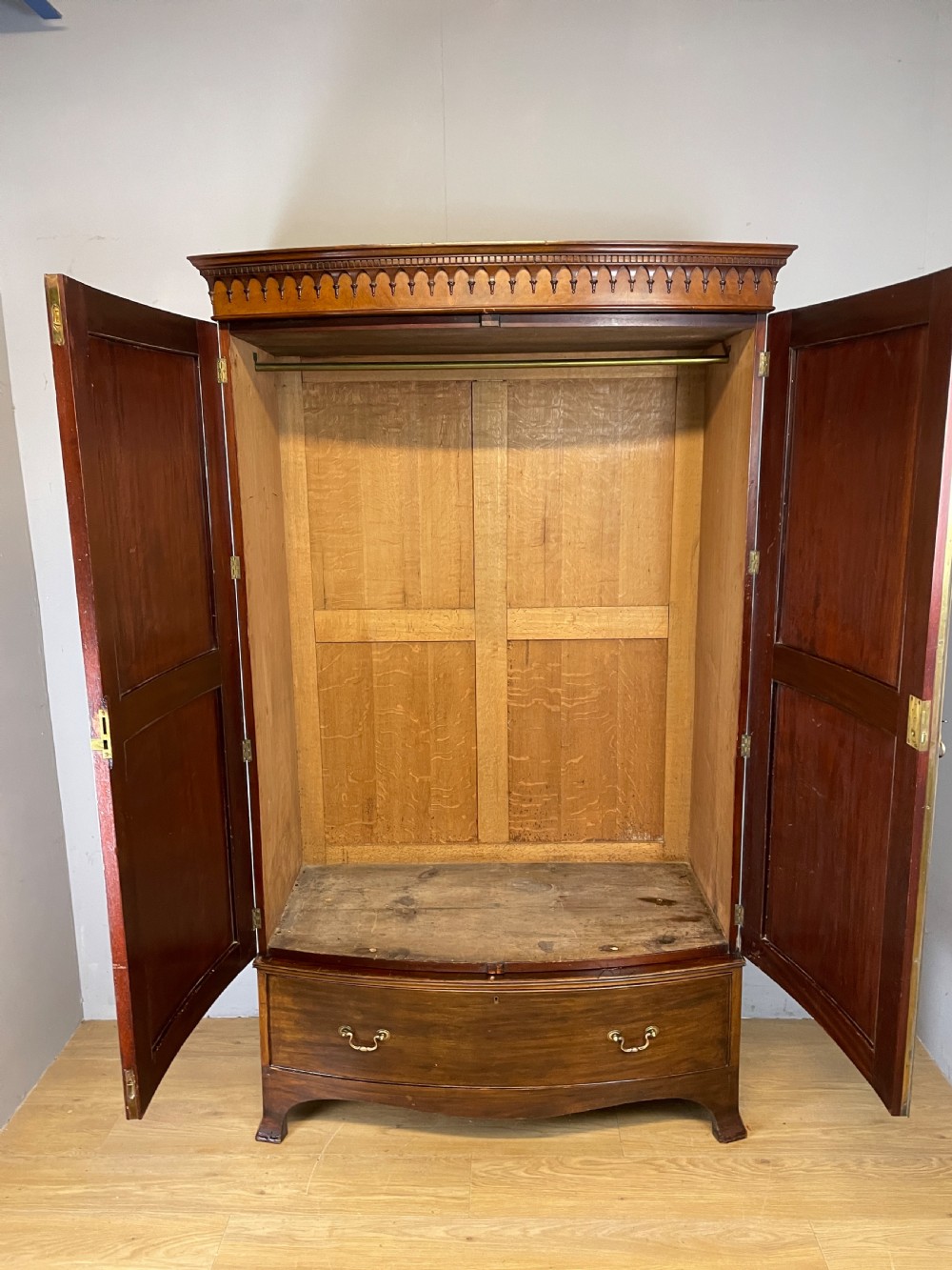 Antique C19TH mahogany bow front wardrobe  View VI