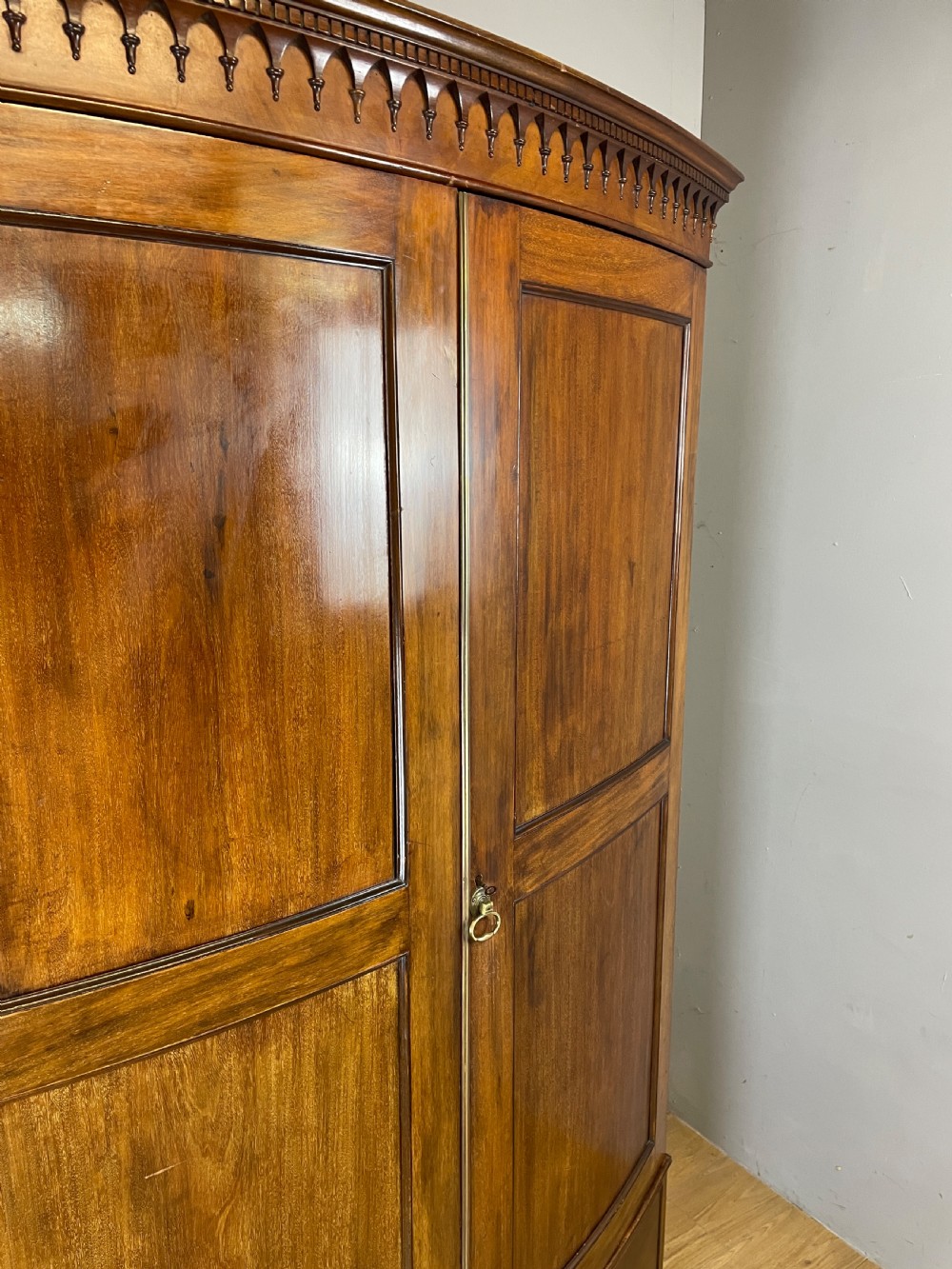 Antique C19TH mahogany bow front wardrobe  View XI