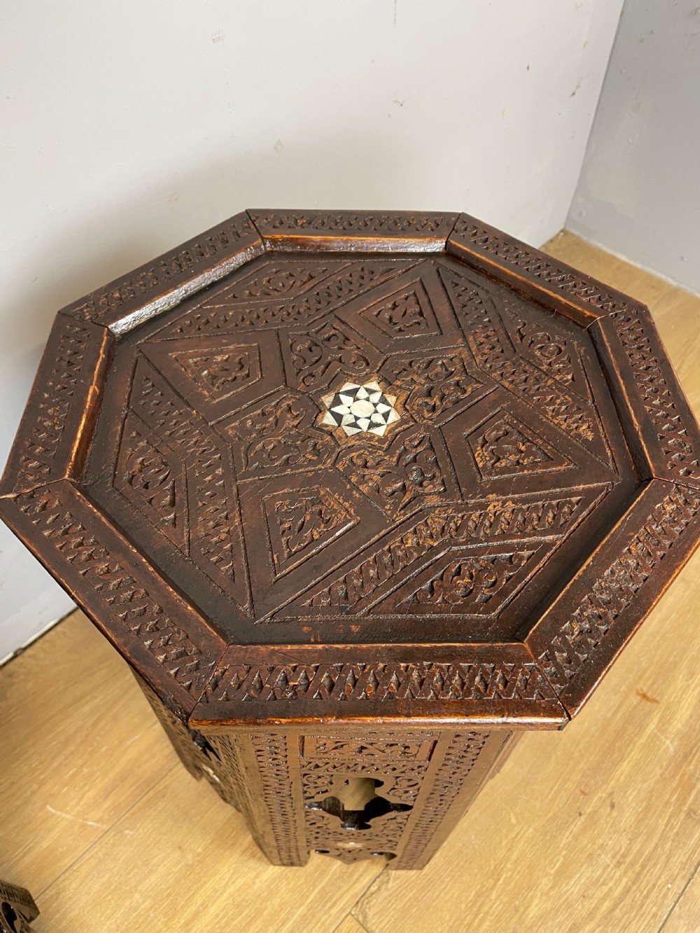 C19TH near pair of carved Anglo  Indian  octagonal tables  View III