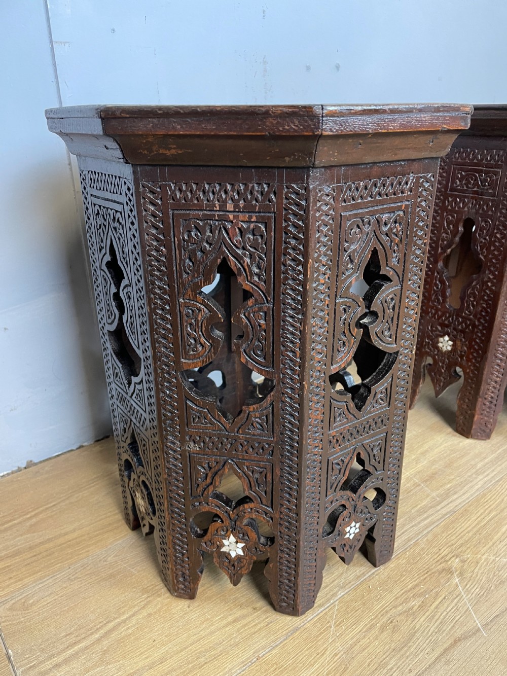 C19TH near pair of carved Anglo  Indian  octagonal tables  View VI